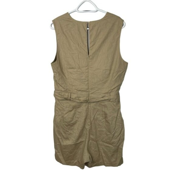 NWT Banana Republic Tan Linen Romper Short Safari Style Stretch V-Neck Size 14 - Picture 5 of 14